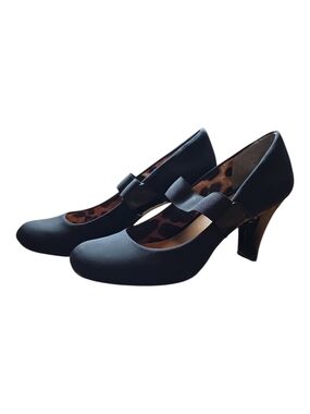 MOOTSIES TOOTSIES | Black Mary‎ Jane Heels Rounded Toe Leopard Print | 10